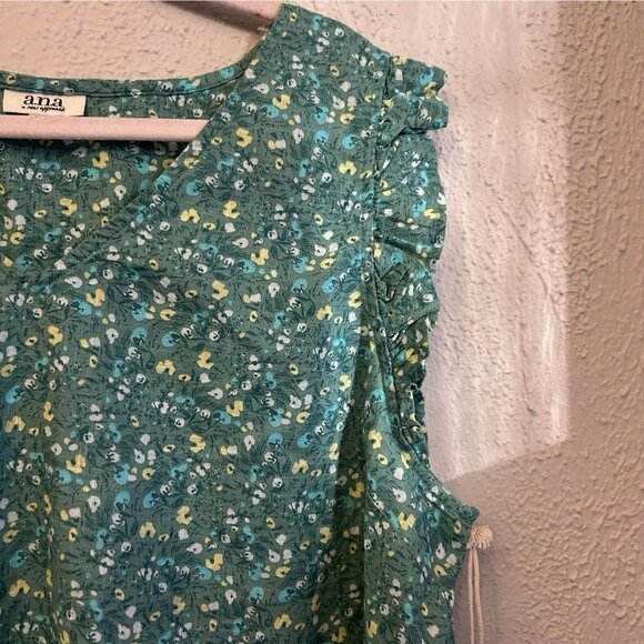 A.n.a. Women’s Flutter Shirt Xxl New Green Floral Fairy Babydoll Feminine - Picture 8 of 9